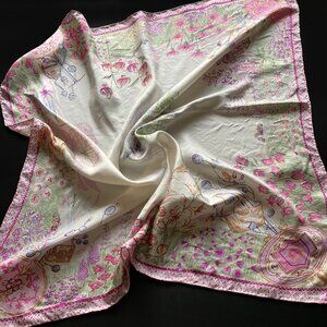 Vintage Longchamp Silk Square Scarf Floral Landscape 34"